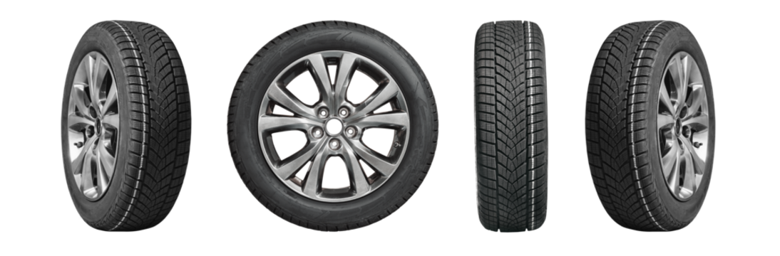 Collection car tires with alurim on free On isolated transparent PNG background.