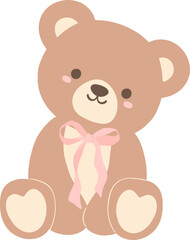 Coquette teddy bear with pink bow, bear with bow