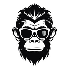 Obraz premium Gorilla in sunglasses. Vector illustration of a monkey with glasses on white background. Logo silhouette