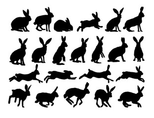 The big set silhouettes of wild hares.
