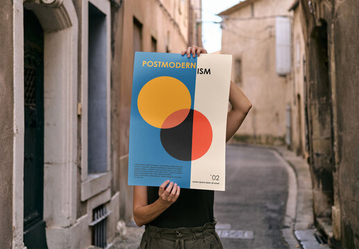 Mockup of woman holding A2 customizable poster