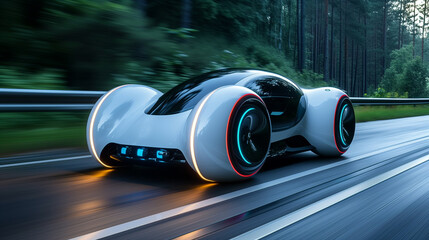 Transportation from the future. ultra modern car on the expressway