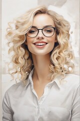 Beautiful young boss girl. Watercolor business woman design. Work place illustration. Design for planner ,work book.
