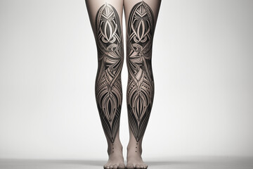 Black tribal tattoo on skin. Black tribal tattoo on legs. Women's tattoo, tribal. Tribal tattoo. Tattoo ideas for men. Tattoo parlor. Tattoo artist profession.​