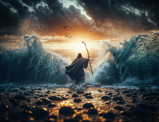 Moses, parting the Red Sea - obrazy, fototapety, plakaty