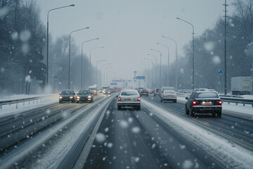 Fototapeta na wymiar cars on the highway in winter