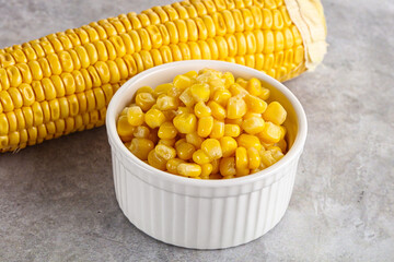 Marinated corn in the bowl