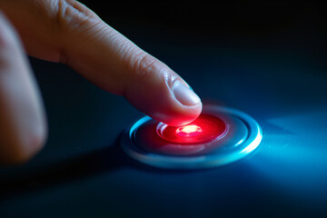 hand pushing red button
