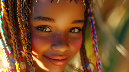 Cute and Joyful: A Smiling Girl with Braided Hair, Radiating African Heritage and Charm