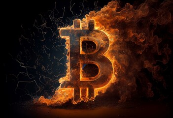 burning bitcoin sign, Generative AI