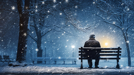 Lonely old man on a bench