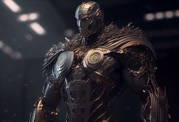 Fototapeta na wymiar Bitcoin: The Futuristic Cyborg Warrior Standing Strong. Generative AI