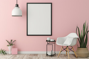 an empty frame in the interior with a pink wall