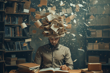 The man among the papers, busy with cases