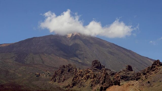 Clouds over El Teide Volcano in Tenerife, Canary Islands &ndash; Scenic Mountain Atmosphere. Timelapse 4K.