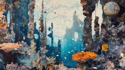 Underwater world. Torn paper collage.