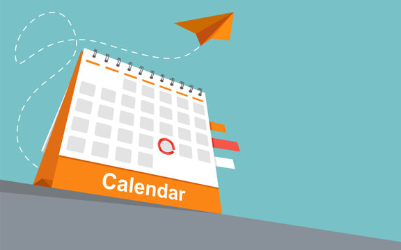 Red pen marks the date, holiday, priority, important, reminder day on calendar concept on blue background with paper plane. Vector illustration flat design for banner and poster. copy space.