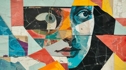 Portrait of beautiful girl. Torn paper collage.