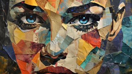 Portrait of beautiful girl. Trendy torn paper collage.