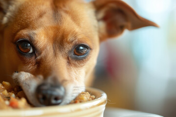 Dog Enjoying Meal From Bowl