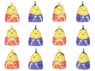 ひな祭りのイラスト　玉子の雛人形　ひよこ　十二点セット © junta creation
