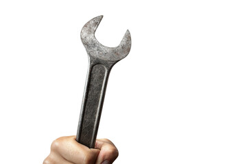 Large Wrench Tool Held by a Hand Isolated From Background