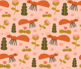 Deurstickers Seamless pattern with ant and flowers. Perfect for decor and children's textiles © Evartfinds