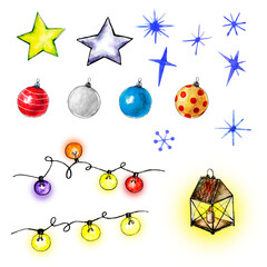 Christmas clip art using sketch technique with New Year's elements