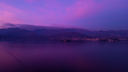 Lago Maggiore Drone view of the island Bella. Borromean islands Isola Bella and Isola dei Pescatori. Italy, Stresa 5.01.2024