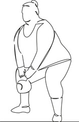 fat woman working out with a kettlebell