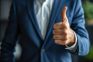 Confident Man in a Suit Giving a Thumbs Up - obrazy, fototapety, plakaty