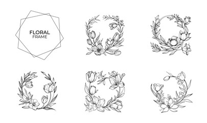 flower frame, outline style