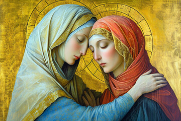 Visitation of the Blessed Virgin Mary. AI generative.