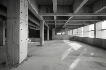 Modern concrete and steel building construction site