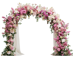 Beautiful white and pink rose flowers in a big arch isolated on transparent background PNG