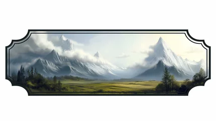Wall murals Reflection A scenic landscape featuring mountains, clouds, and a shining sun, with a snowy peak and trees reflected in a tranquil lake, evoking the beauty of nature in places like the Alps or Canada