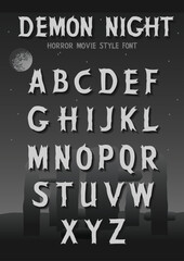 Demon Night Font. Retro Horror Movie Style Typeface, Scary Letters for Halloween Posters, Illustrations 