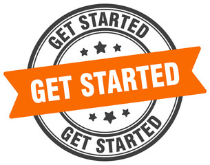 get started stamp. get started label on transparent background. round sign
