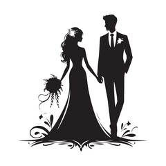 Wedding Bliss: Bride and Groom Silhouette Embracing in Love's Timeless Promise and Beauty.