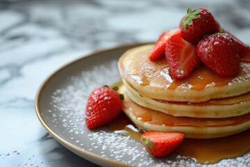 Delicious Stack of Pancakes With Fresh Strawberries