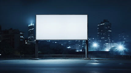 Large Blank Billboard Illuminated at Night in an Urban Cityscape