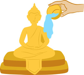 Songkran Buddha Statue Pour Water Thai New Year Culture Illustration