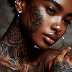 Woman with Tattoos, Model, Asian, Black, African-American, American, Latina