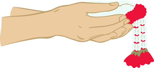 Songkran Day Give A Flower Garland Thai New Year Culture Illustration