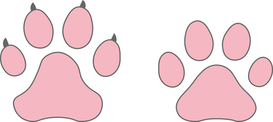 Dog and cat pawprint. Different animal paw print vector illustrations.