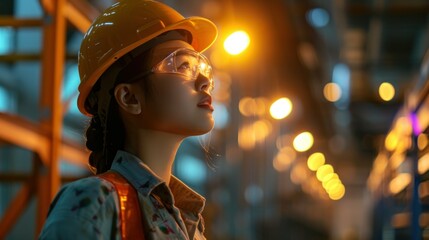 Portrait, Asian woman engineer. Face, female employee and manager with hard hat, vest and construction inspector - 733780655