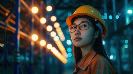 Portrait, Asian woman engineer. Face, female employee and manager with hard hat, vest and construction inspector - 733780656