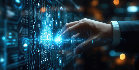 Artificial intelligence AI research of robot and cyborg development for future of people, Science and artificial intelligence technology. Generative AI.