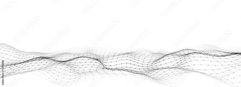 Poster futuristic technology. digital cyberspace. abstract vector wave with moving particles. big data anal