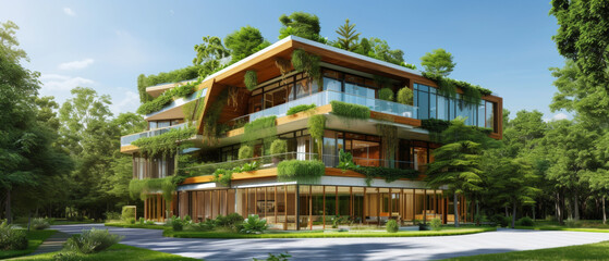 Fototapeta premium office building with tree for reducing carbon dioxide, Eco green environment. 